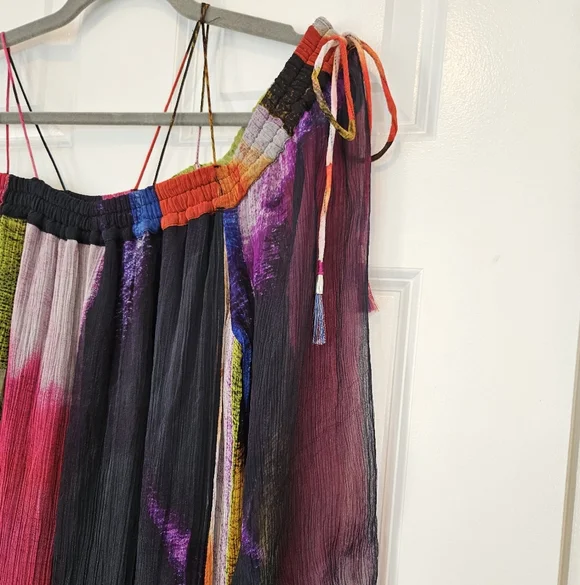 Anthropologie Floreat Off Shoulder Watercolor Sheer Lined Boho Dress S - Picture 5 of 8